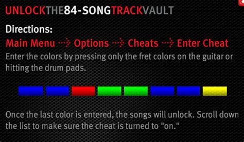 guitar hero world tour all songs cheat